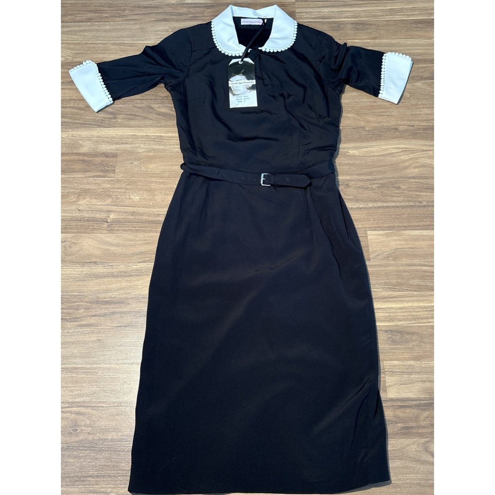 L'ecole des Femmes Black Silk Peter Pan Collar Midi Dress 46121 Size 0 NWT